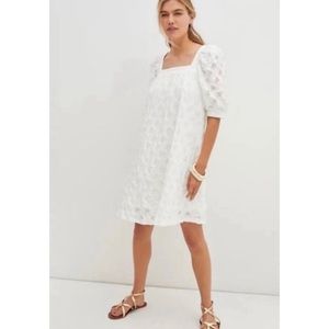 Anthropologie Maeve White Eyelet Lace Puff Sleeve Flowy Mini Dress Size XL